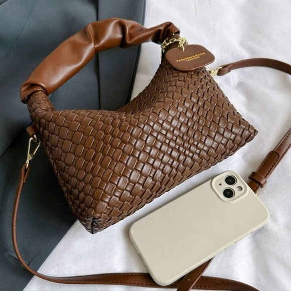 New Fashionable Simple All-Match Fold & Braid Pu Two-Tone Handbag Shoulder Bag C - Picture 4 of 5